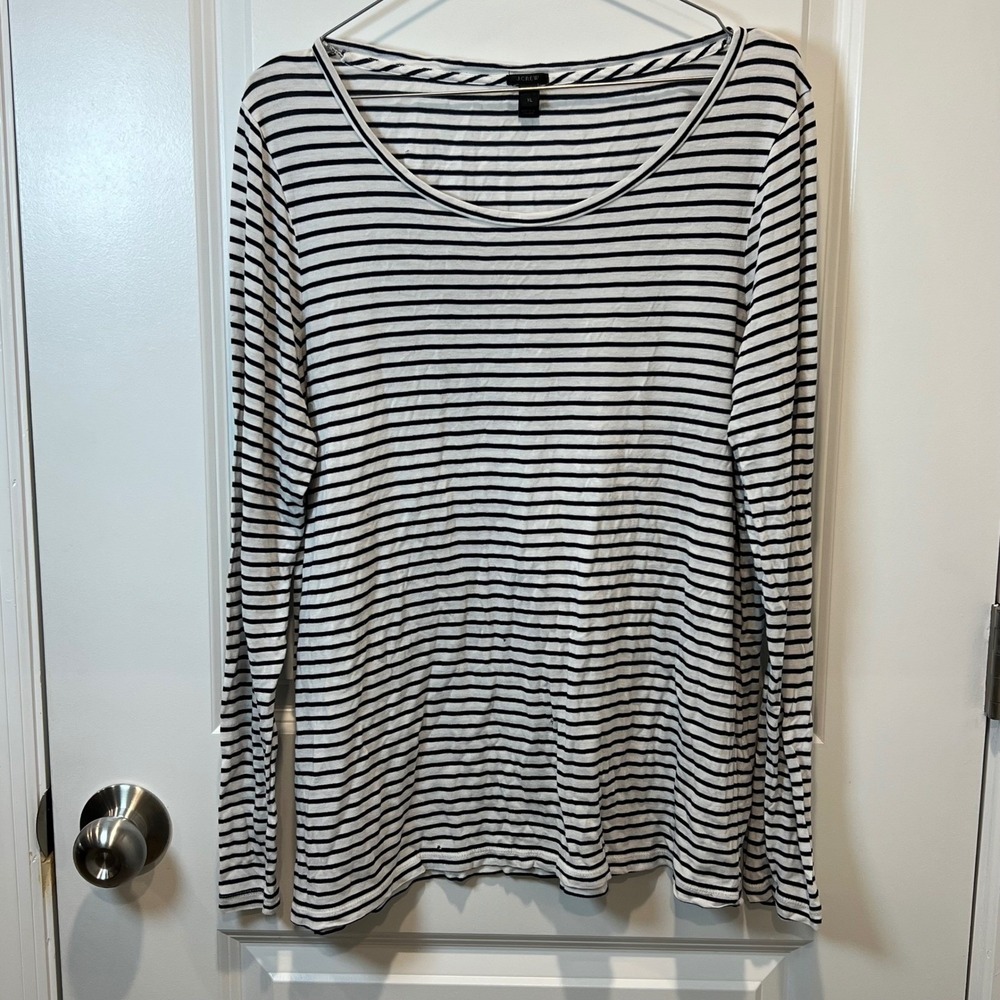J. Crew Striped‎ Long Sleeve Top Viscose Boat Neck XL